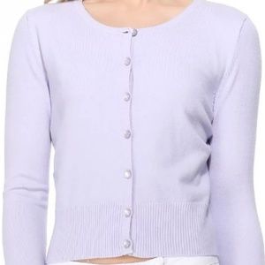 YeMAK lilac purple cropped long sleeve cardigan sweater